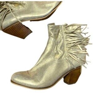 Sam Edelman Women Louie Gold Fringe Ankle Boots Shoes Sz 8